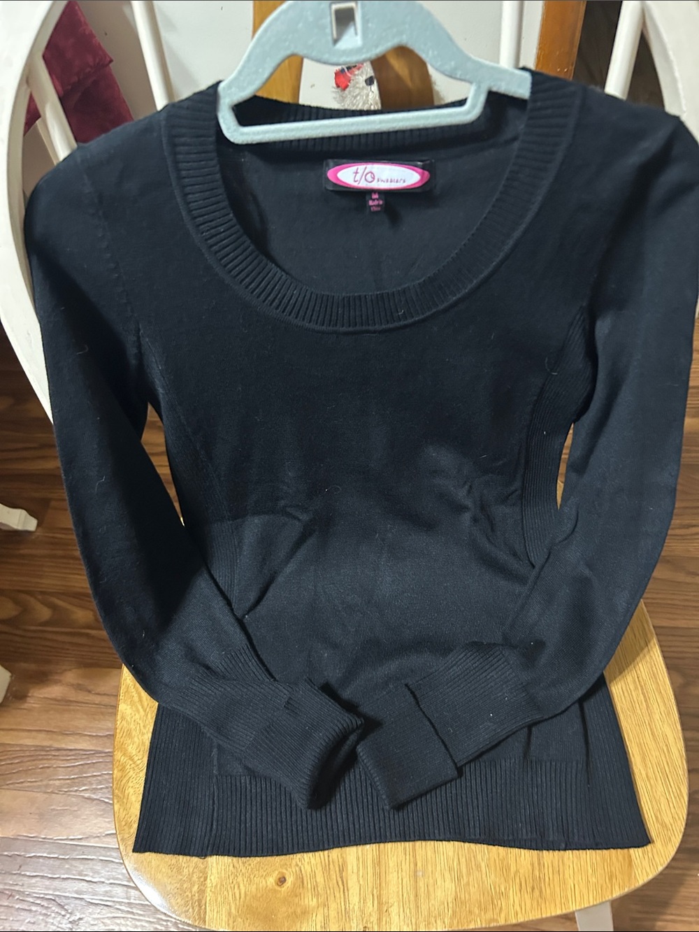 Scoop Neck Black Knit Sweater - Fitted Long Sleeve